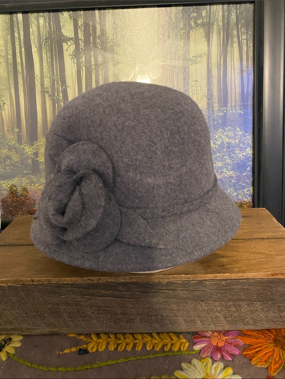 Nine West Gray Wool Cloche Hat with Rosette